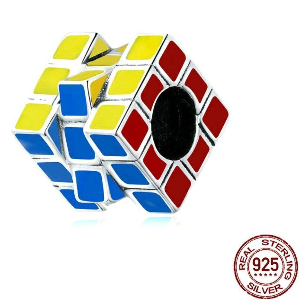 Womens WOSTU Soild 925 Silver Rubik's Cube Charm